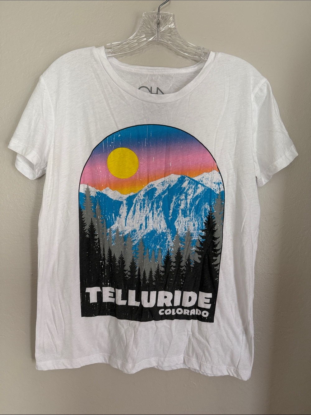 Chaser Telluride Colorado Graphic Tee - White with Sunset Mountain Print